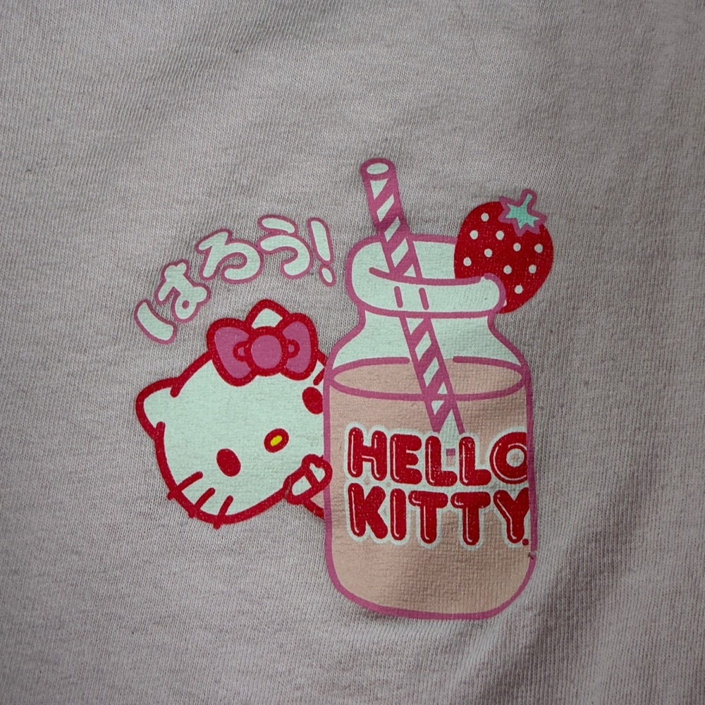 Hello Kitty Sanrio Pink Strawberry Milk Graphic T-Shirt Kawaii XL - Picture 3 of 4